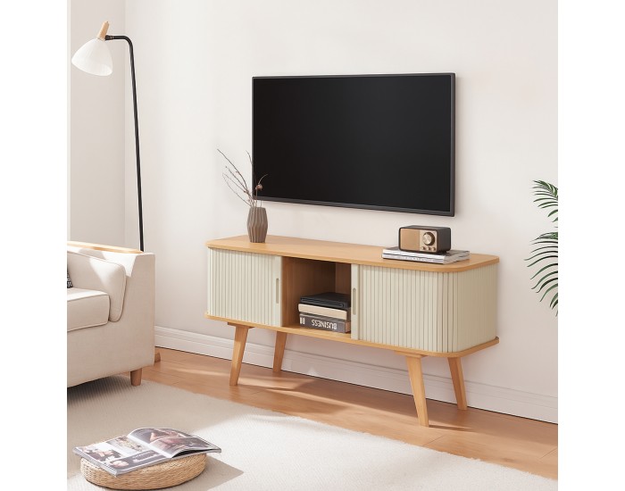 ТВ шкаф Tysvær 120x40x58 см бамбук/кремаво бял []