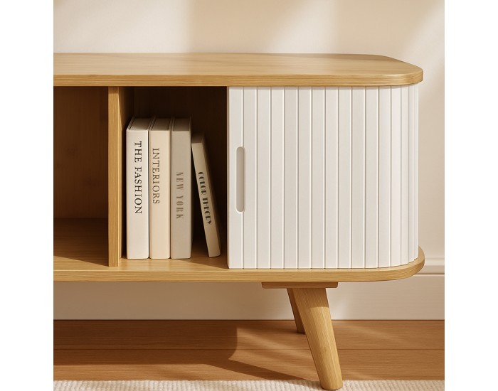 ТВ шкаф Tysvær 120x40x58 см бамбук/кремаво бял []