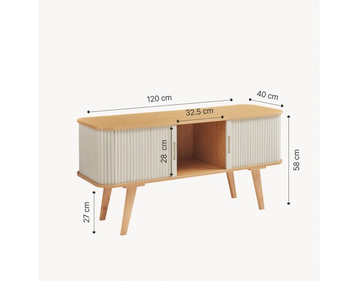 ТВ шкаф Tysvær 120x40x58 см бамбук/кремаво бял []