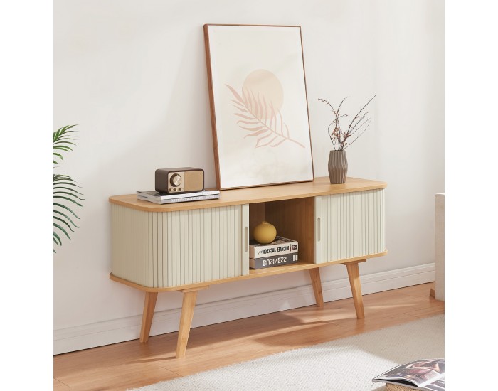 ТВ шкаф Tysvær 120x40x58 см бамбук/кремаво бял []