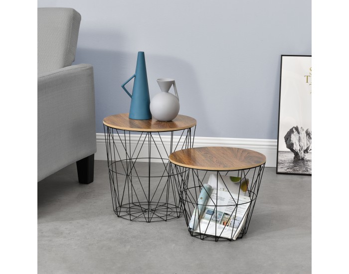 Метална кошница Помощна масичка Codogno комплект от 2 черен / античен дъб