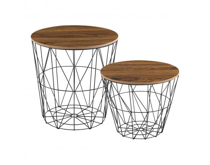 Метална кошница Помощна масичка Codogno комплект от 2 черен / античен дъб