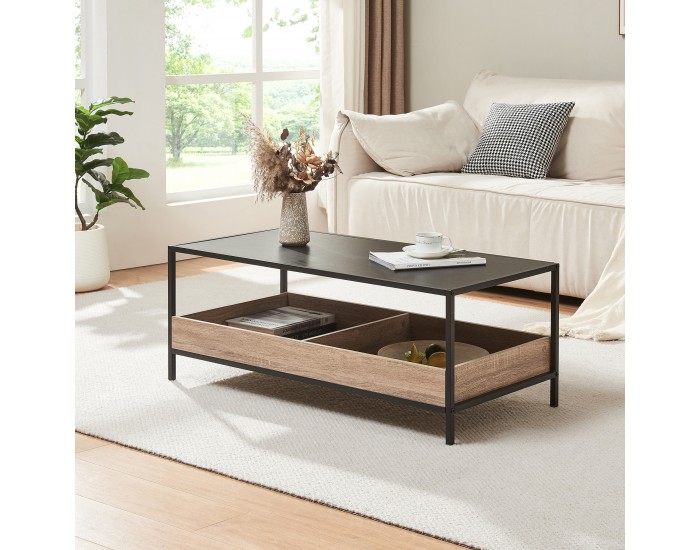 Маса за кафе Belana 100x48x39 см черен/изглед дъб []