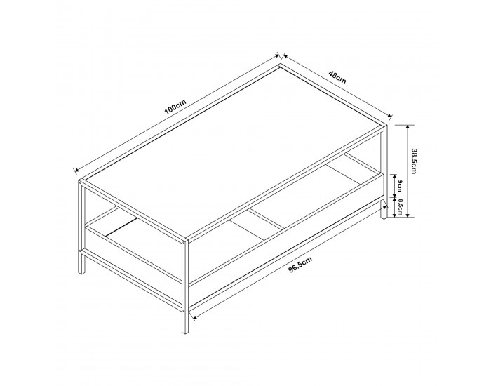 Маса за кафе Belana 100x48x39 см черен/изглед дъб []