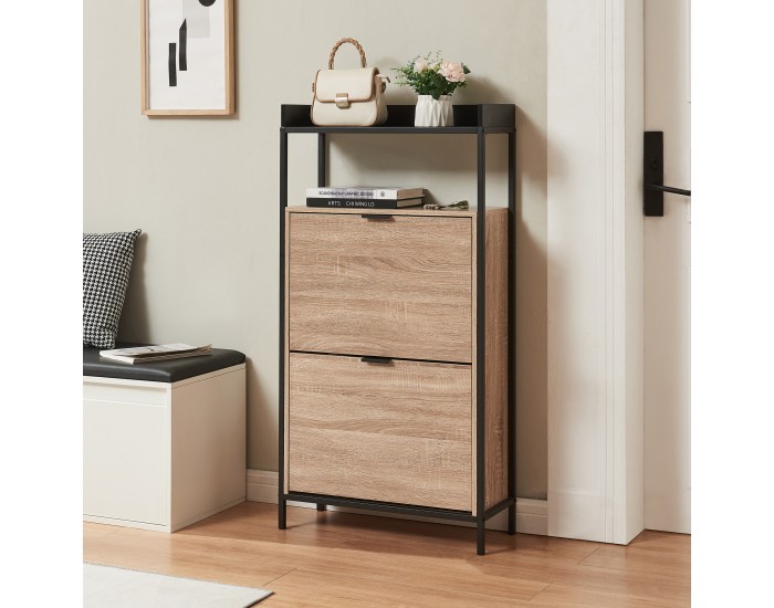 Поставка за обувки Belana с 2 капака 116x60x24 см черен/изглед дъб []