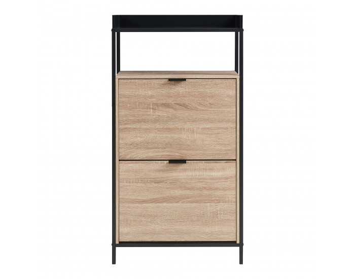 Поставка за обувки Belana с 2 капака 116x60x24 см черен/изглед дъб []