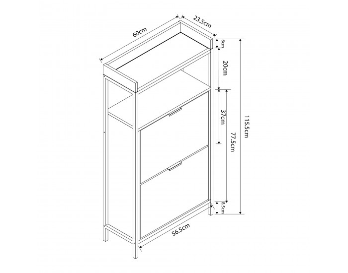 Поставка за обувки Belana с 2 капака 116x60x24 см черен/изглед дъб []