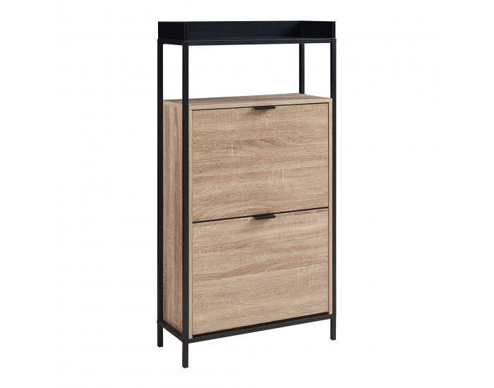 Поставка за обувки Belana с 2 капака 116x60x24 см черен/изглед дъб []