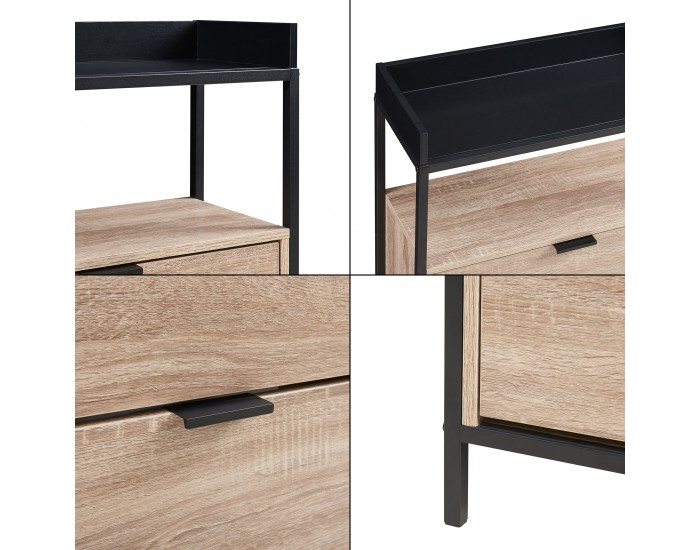 Поставка за обувки Belana с 2 капака 116x60x24 см черен/изглед дъб []