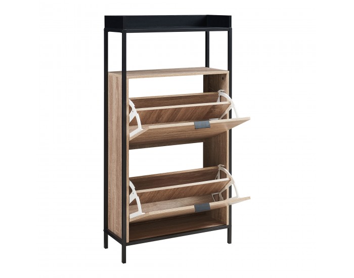 Поставка за обувки Belana с 2 капака 116x60x24 см черен/изглед дъб []