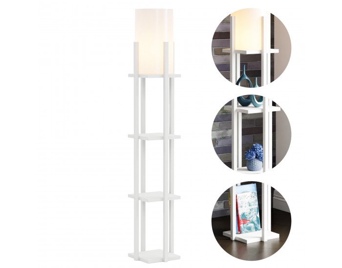 Подова лампа Stourbridge с рафтове бяла []