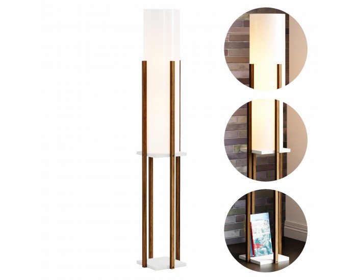 Подова лампа Gisborne с рафт бяло/орех []