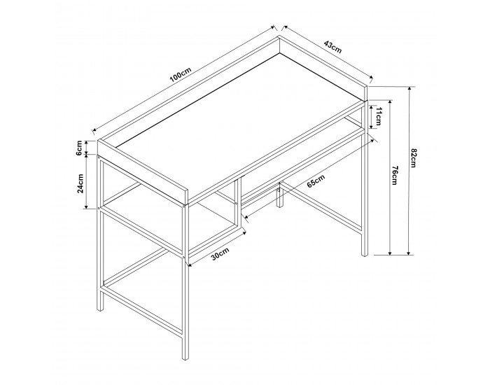 Бюро Belana 100x43x82 см черен/изглед дъб []