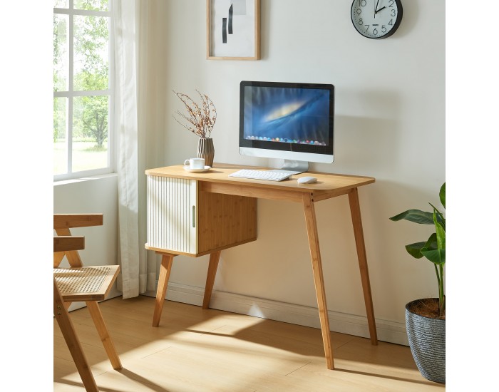 Бюро Tysvær 75x105x48 см бамбук/кремаво бяло []