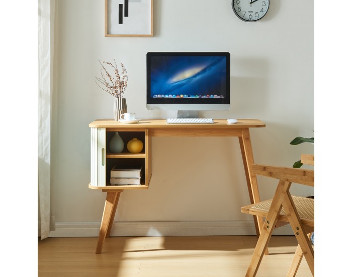 Бюро Tysvær 75x105x48 см бамбук/кремаво бяло []