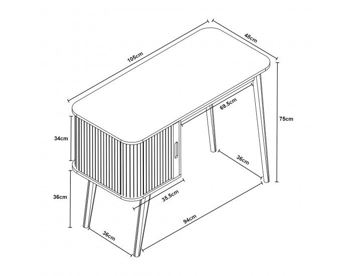 Бюро Tysvær 75x105x48 см бамбук/кремаво бяло []