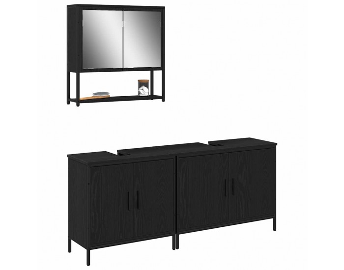 Sonata H 3 Часовен Комплект Мебели за Баня Черен Дъб Инженерна Дървесина