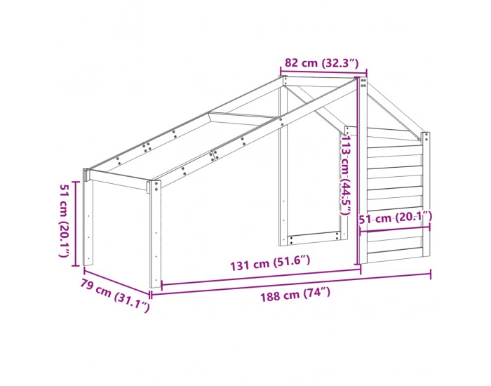 Sonata H Покрив за детско легло, бял, 188x82x113 см, бор масив