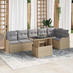 Sonata H Градински Софа Комплект 7 pcs Бежово 100 x 55 x 73 см Полиратан - Градински Дивани и Пейки