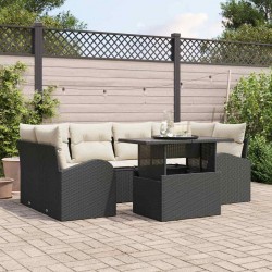 Sonata H Градински Софа Комплект 7 pcs Черно 100 x 55 x 73 см Полиратан - Градински Дивани и Пейки