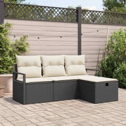 Sonata H Градински Софа Комплект 4 pcs Черно и кремаво 175 x 117 x 85 см - Градински Дивани и Пейки