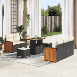 Sonata H Градински Софа Комплект 8 pcs Черно и кремаво 90 x 55 x 71 cm - Градински Дивани и Пейки