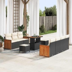 Sonata H Градински Софа Комплект 10 pcs Черно и кремаво 90 x 55 x 71 cm - Градински Дивани и Пейки