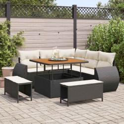 Sonata H Градински Софа Комплект 8 pcs Черно и кремаво 100 x 100 x 71 cm - Градински Дивани и Пейки