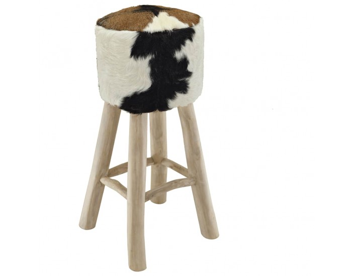 Sonata H Бар табуретка, козя кожа и тиково дърво масив