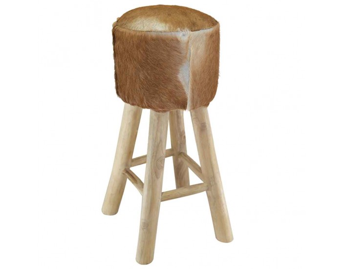 Sonata H Бар табуретка, козя кожа и тиково дърво масив