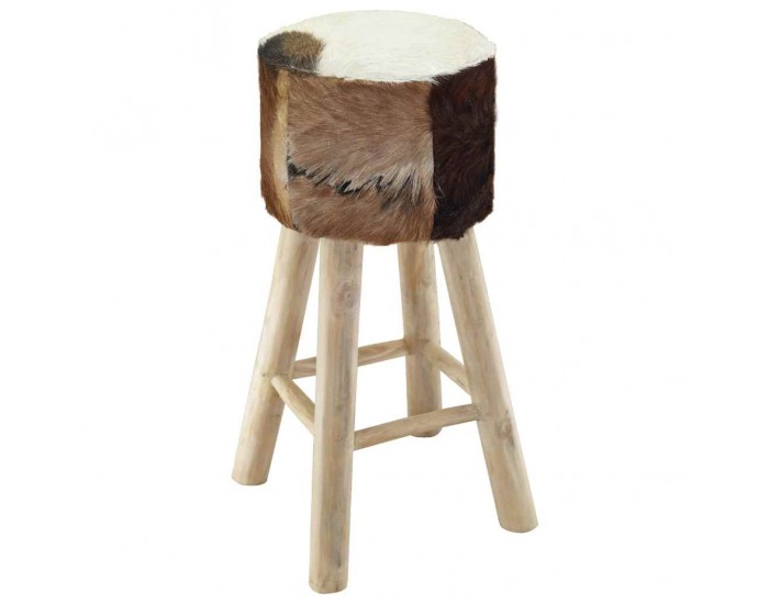 Sonata H Бар табуретка, козя кожа и тиково дърво масив