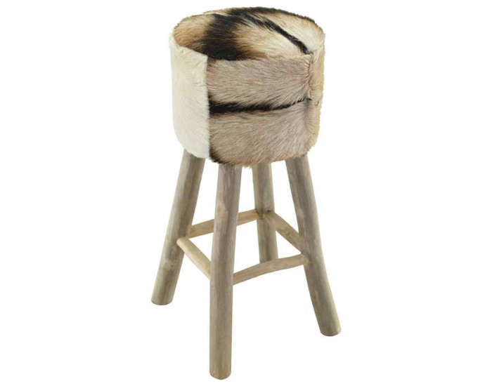 Sonata H Бар табуретка, козя кожа и тиково дърво масив