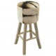 Sonata H Бар табуретка, козя кожа и тиково дърво масив