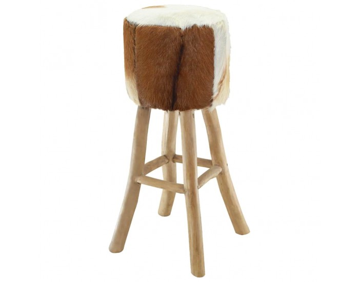 Sonata H Бар табуретка, козя кожа и тиково дърво масив