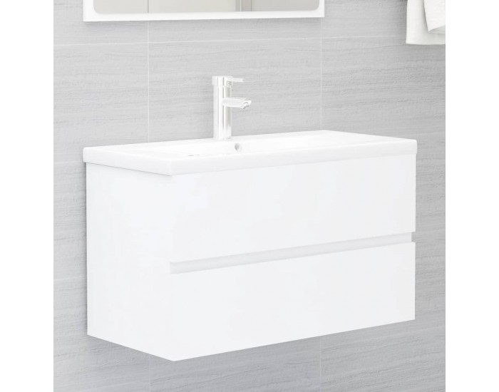 Sonata H Шкаф за баня с вградена мивка, бял, инженерно дърво