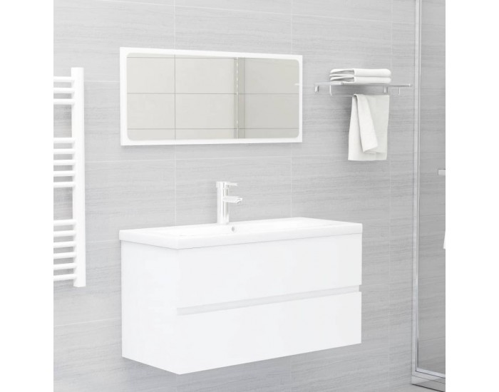 Sonata H Шкаф за баня с вградена мивка, бял, инженерно дърво