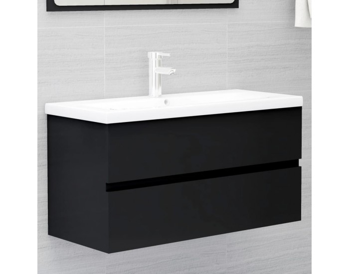 Sonata H Шкаф за баня с вградена мивка, черен, инженерно дърво