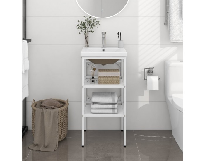 Sonata H Рамка за мивка за баня с вграден умивалник, бяла, желязна