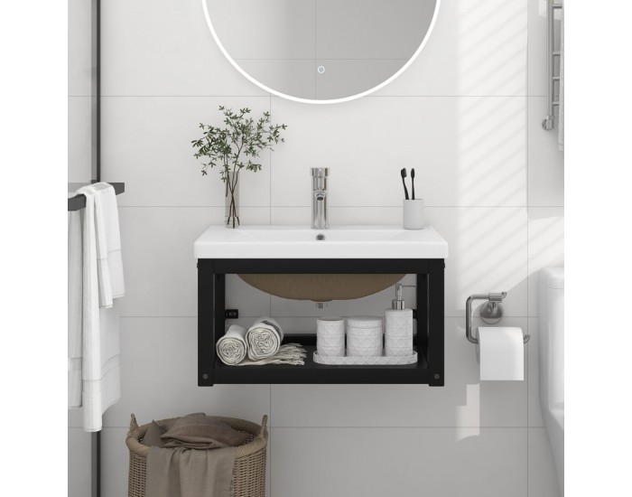 Sonata H Рамка за мивка за баня с вграден умивалник, черна, желязна