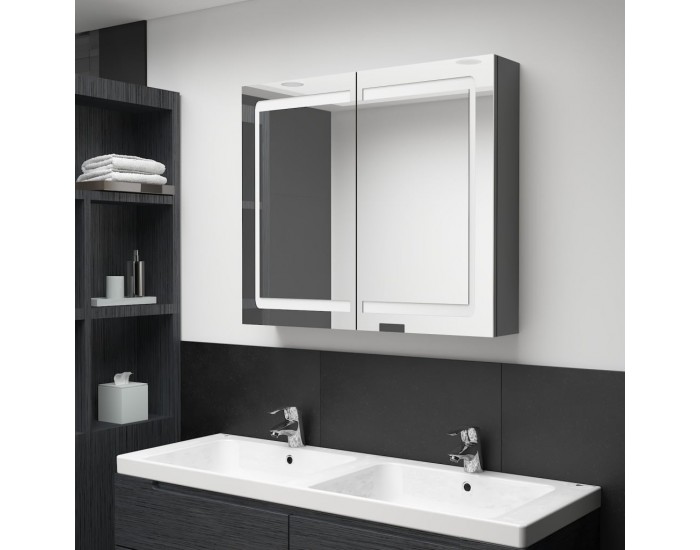 Sonata H LED шкаф с огледало за баня, сив, 80x12x68 см