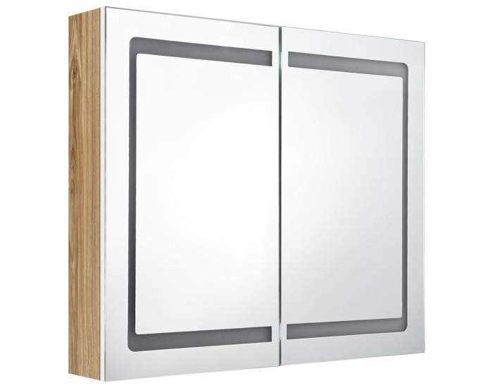 Sonata H LED шкаф с огледало за баня, бяло и дъб, 80x12x68 см