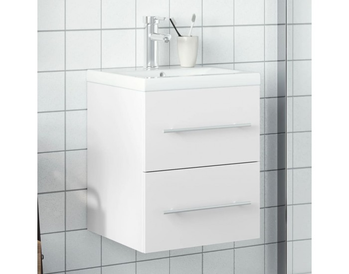 Sonata H Шкаф за мивка за баня с вградена мивка, бял