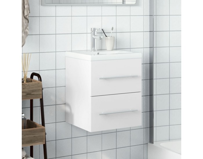 Sonata H Шкаф за мивка за баня с вградена мивка, бял