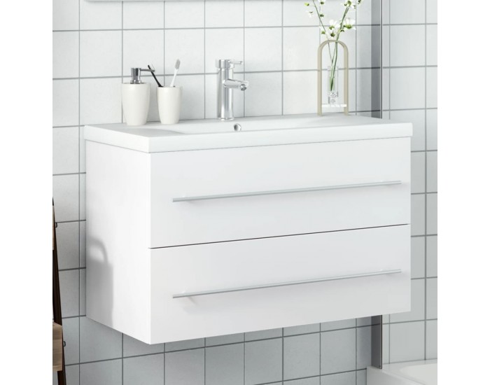 Sonata H Шкаф за мивка за баня с вградена мивка, бял