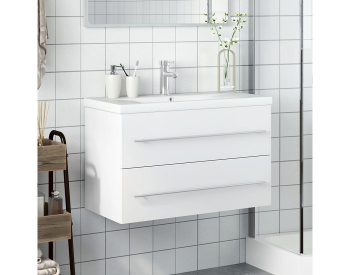 Sonata H Шкаф за мивка за баня с вградена мивка, бял