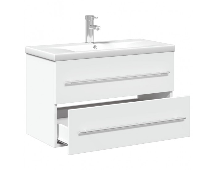Sonata H Шкаф за мивка за баня с вградена мивка, бял