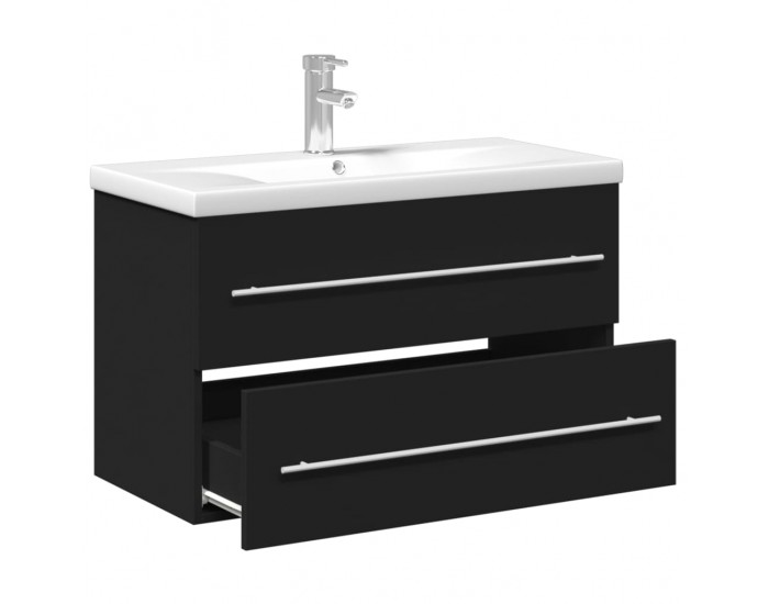 Sonata H Шкаф за мивка за баня с вградена мивка, черен