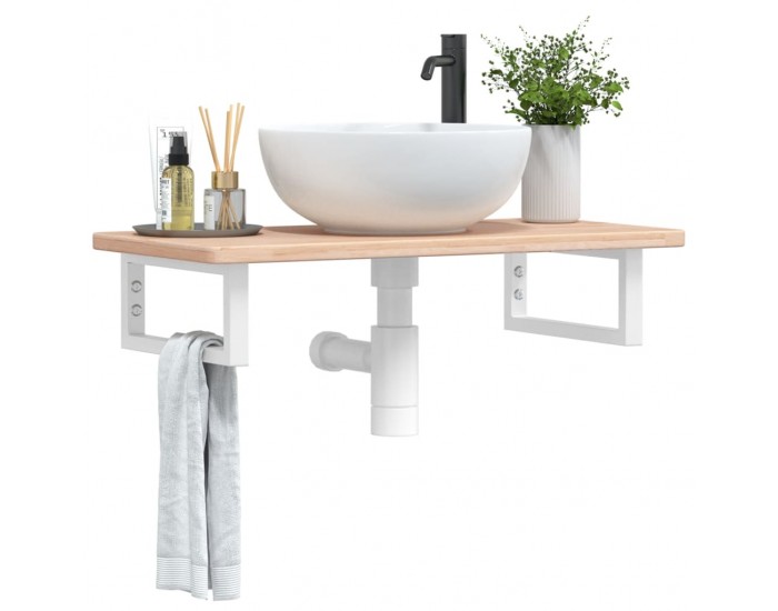 Sonata H Стенен рафт за мивка, стомана и масивно дърво дъб