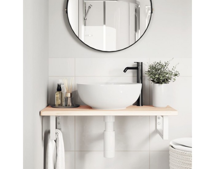 Sonata H Стенен рафт за мивка, стомана и масивно дърво дъб