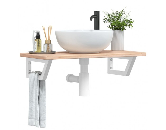 Sonata H Стенен рафт за мивка, стомана и масивно дърво дъб